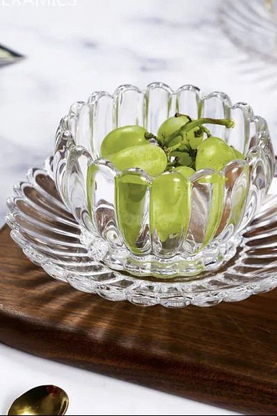 ORTAKÖY CENNETİ 12 Piece Lace Crystal Glass Bowl Presentation Set - Transparent Snack Bowl