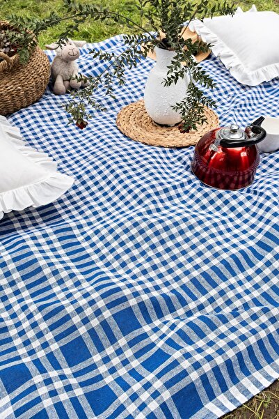 Morlay Față de masă din bumbac multifuncțional cu model în carouri - Picnic și cârpă de masă, 170x170 cm