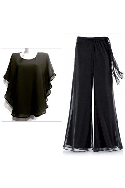 NALINCI Şifon Siyah Pantolon ve Şifon Bluz