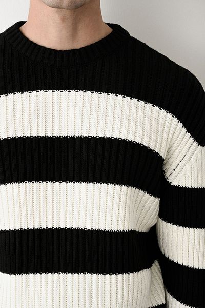 İLKCET MODA Ανδρικό ριγέ πουλόβερ oversize