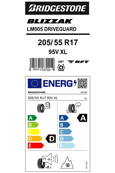 Bridgestone 205/55R17 95V XL M+S SFM BLIZZAK LM005 DRIVEGUARD OTO KIŞ LASTİĞİ (ÜRETİM YILI:2023)