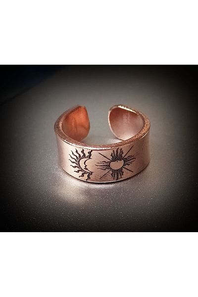 DA Cooper Design Copper Ring Sun & Moon Symbol Design Copper Ring