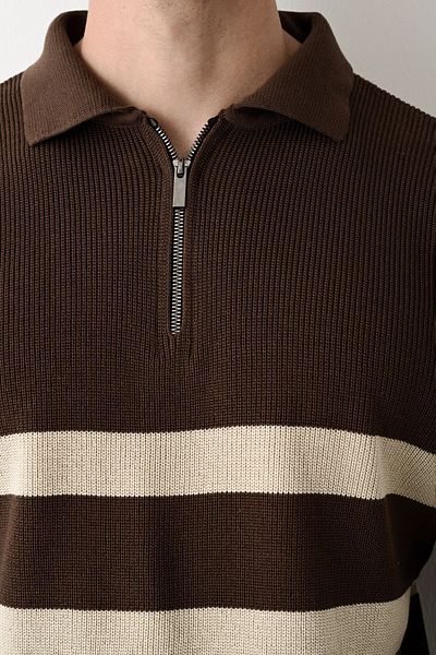 İLKCET MODA Πλεκτό πουλόβερ με φερμουάρ Premium ριγέ ατσάλι