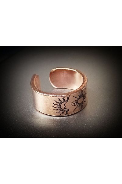 DA Cooper Design Copper Ring Sun & Moon Symbol Design Copper Ring