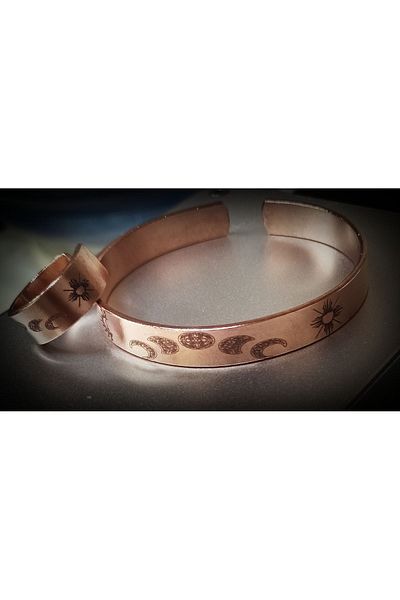 DA Cooper Design Copper Bracelet Cycles of the Moon Symbol Copper Bracelet & Ring Set 45 Gr