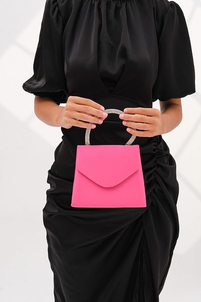 ROZA CANTA Women's Fuchsia Satin Stone Detailed Evening Dress Shoulder Bag