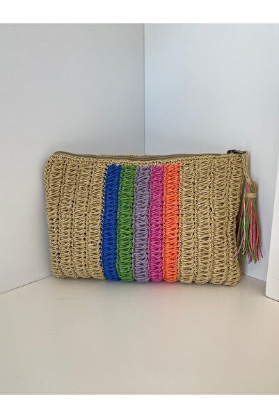 PeriStore Olympos Renkli Portföy Hasır Çanta 25x20cm