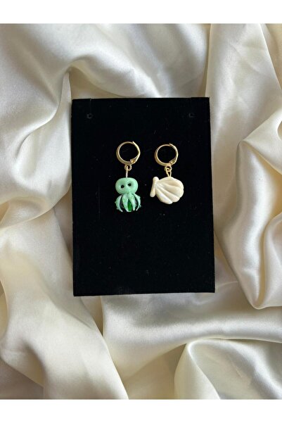 PEONY peonyofficiall Ahtapot Cam Murano Ve Krem İstiridye Cam Murano Küpe Alt...