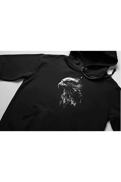 swOzz Hanorac oversize unisex - 3 fire, imprimeu vultur, design gros de iarnă