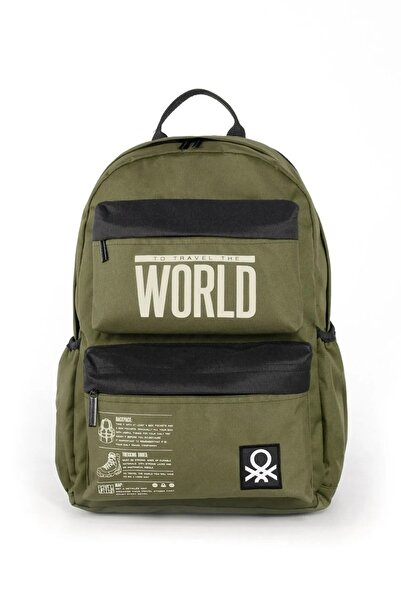 United Colors of Benetton 03825 حقيبة ظهر من بينيتون كاكي بألوان موحدة