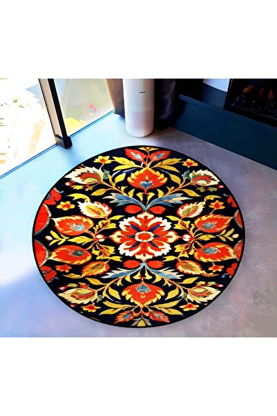 Rugs Modern Halı Multicolored Flower Motif Traditional Patterned Round Woven ...