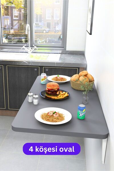 Kydonia Home 60x110 cm 4 Köşe Oval Antrasit Gri Duvara Monte Kırma Katlanır Y...