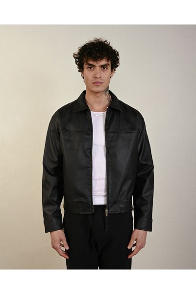 İLKCET MODA Ανδρικό μπουφάν από συνθετικό δέρμα - Boxy Fit