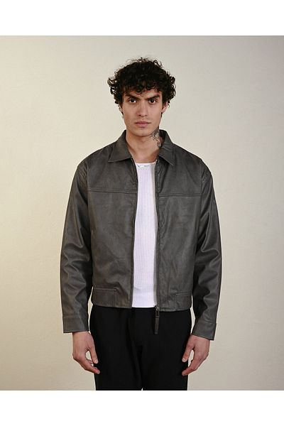 İLKCET MODA Ανδρικό μπουφάν από συνθετικό δέρμα - Boxy Fit