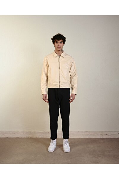 İLKCET MODA Jachetă pentru bărbați din piele artificială - Boxy Fit