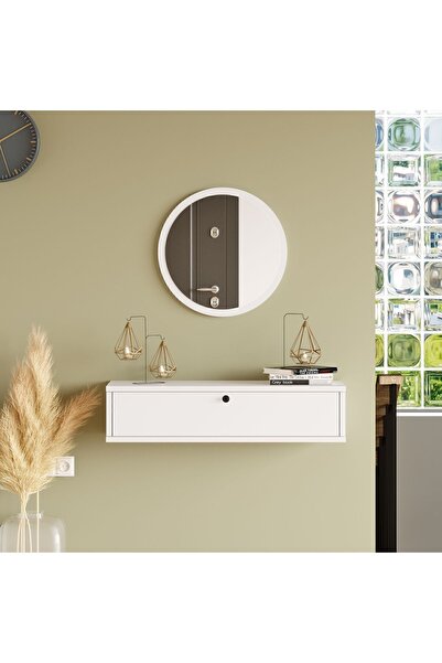 L'occi Concept Cosmia Aynalı 80 Cm Kapaklı Duvara Monte Dresuar Hol Antre Beyaz Cs2-w