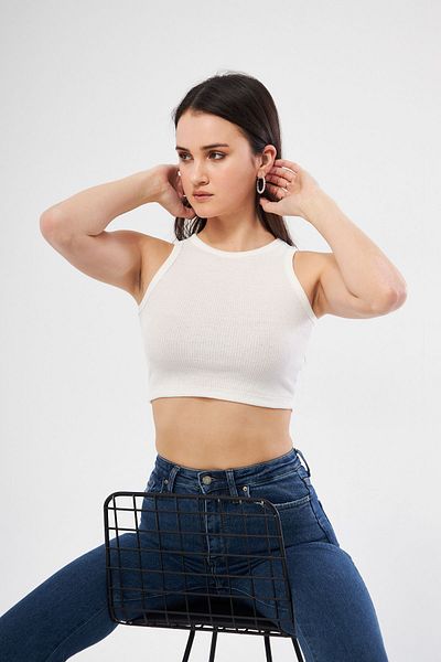 Oyga Γυναικεία λευκή καμιζόλα Crew Neck Athlete Crop