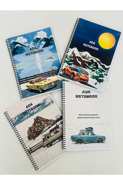 ADA OFİS KIRTASİYE A4 Spiral School Notebook - 80 Sheets, Set of 4, 2 Lines and 2 Squares