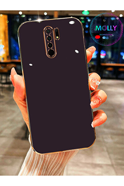 Molly Xiaomi Redmi 9 Için Derin Mor Kenarları Gold Detaylı Lüks Silikon Kılıf