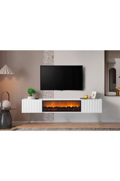 Dodo İç Mimarlık & Mobilya Venice Şömineli Duvar Ünitesi Beyaz 170 cm