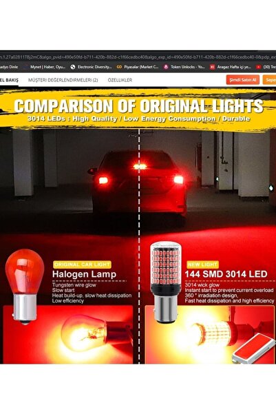 JemLed 144 Led Kırmızı Fren Lambası Çift Duy 1157 Mükemel Işık Gücü