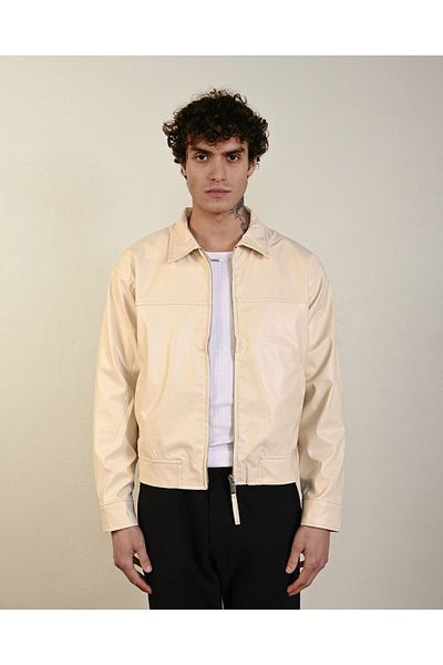 İLKCET MODA Ανδρικό μπουφάν από συνθετικό δέρμα - Boxy Fit