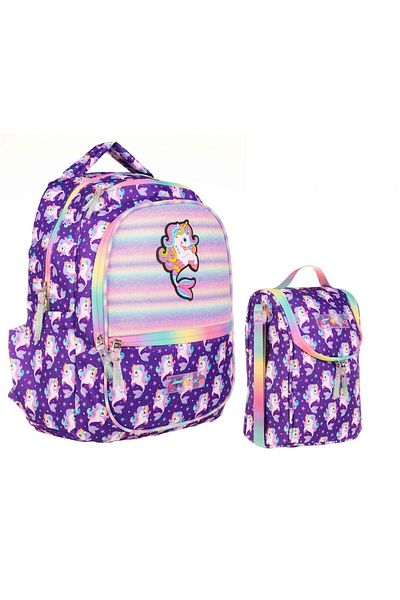 KAUKKO Set rucsac și geantă de prânz pentru școală primară pentru fete cu model unicorn violet