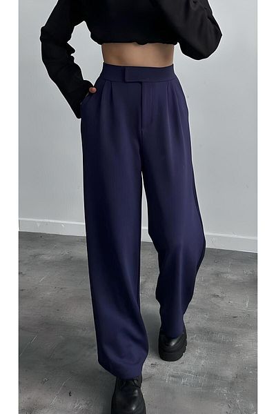 Moda Lime Women's Navy Blue Comfortable Crepe Fabric Velcro Wide Loose Palazzo Pants