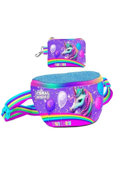 Coral High Set geantă și portmoneu pentru fete cu model unicorn cu sclipici v...