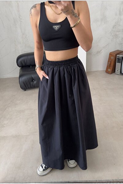 Bak'ap Довга спідниця-парашут з тканини кольору хакі в складку