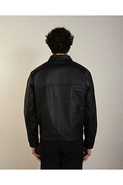 İLKCET MODA Jachetă pentru bărbați din piele artificială - Boxy Fit