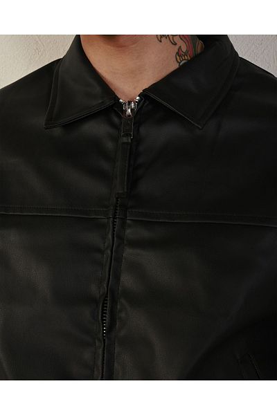 İLKCET MODA Ανδρικό μπουφάν από συνθετικό δέρμα - Boxy Fit