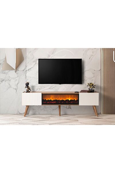 Dodo İç Mimarlık & Mobilya Venice Şömineli Tv Ünitesi Ceviz-Krem 150 cm