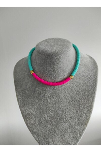 kiarastore Water Green Powder Gold Fimo Design Necklace