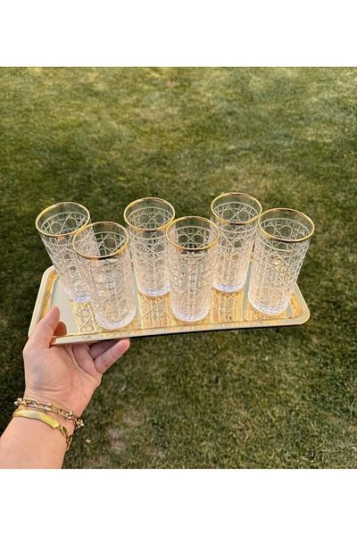 Ara Porselen 6-Piece Gold Berlin - Coffee Water Glass with Cut Decor