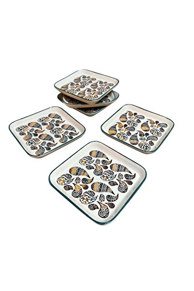 MTD SERAMİK Shawl Pattern Cake Set Breakfast Presentation 6 Pieces 19 cm