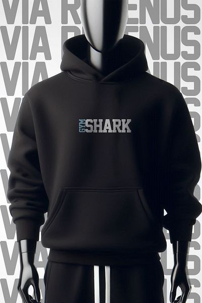 Vordevia Φούτερ Gym Shark Black Hooded - 3 κλωστές, φαρδιά εφαρμογή, εμπρός και πίσω στάμπα