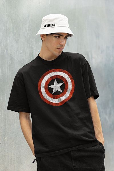 SEVBANO Tricou oversize unisex Marvel - Logo Captain America imprimat