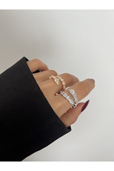 Lavian Accessories Gold Zirkon Taşlı Ayarlanabilir Yılan Yüzük (adet)