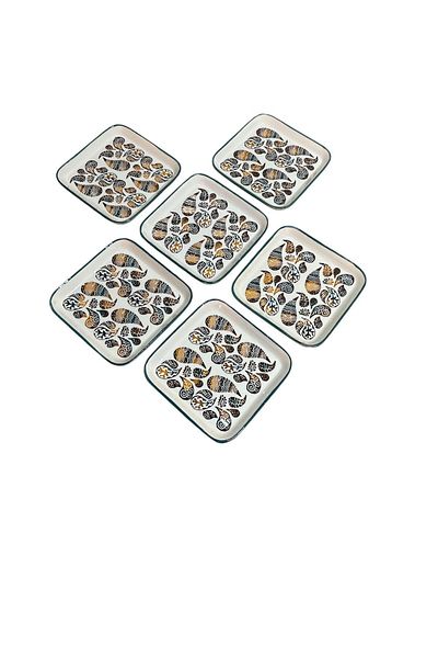 MTD SERAMİK Shawl Pattern Cake Set Breakfast Presentation 6 Pieces 19 cm