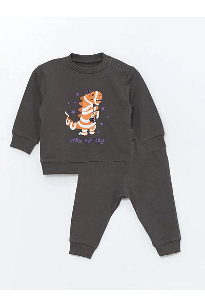 LC Waikiki LCW Baby - Sötétszürke kisfiú pulóver és melegítőnadrág 2db, nyakú, hosszú ujjú