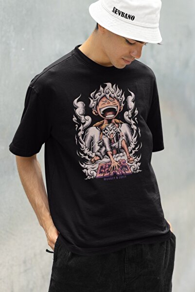 SEVBANO تي شيرت مطبوع عليه رسوم متحركة Monkey D. Luffy للجنسين مقاس كبير