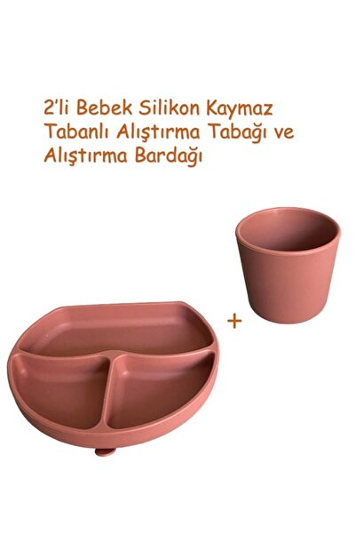 HOLLYHOME 2'li Baby MOR Silikon Tabak ve Bardak; 3Bölmeli Kaymaz Vakumlu Bebe...