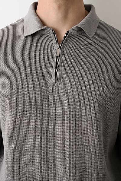 İLKCET MODA Πλεκτό πουλόβερ Premium Basic Steel γιακά με φερμουάρ
