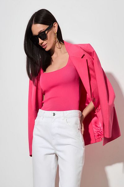 Baluxe Pink Square Collar Thick Strap Women's Knitwear Blouse