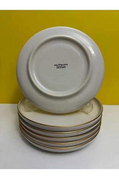 Kütahya Porselen Moderna Series Gold Gilded 19 Cm Cream Dessert Plate Set of 6
