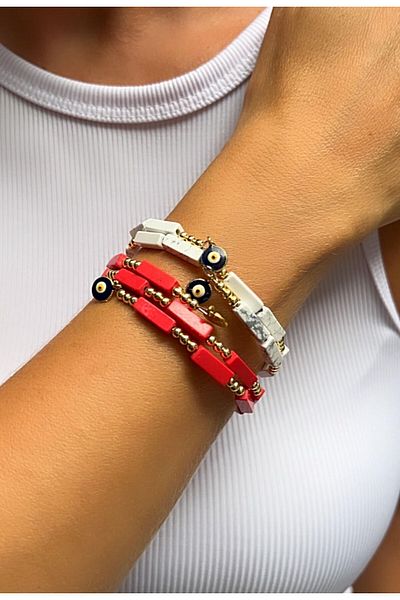 Kutcha Accessories Colorful Evil Eye Beaded Bracelet Set - Protective and Stylish Design