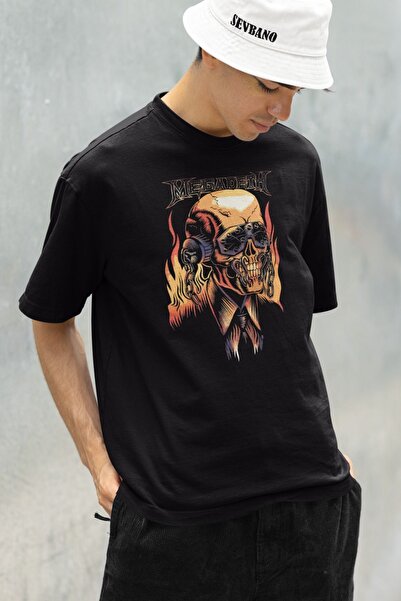 SEVBANO Tricou oversize unisex cu imprimeu Megadeth Rock Metal