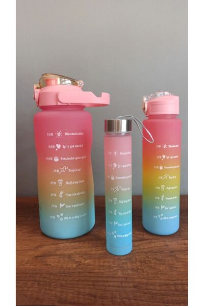 İNKA GROUP زجاجة مياه رياضية تحفيزية مكونة من 3 قطع، زجاجة مياه سعة 2 لتر، 75...