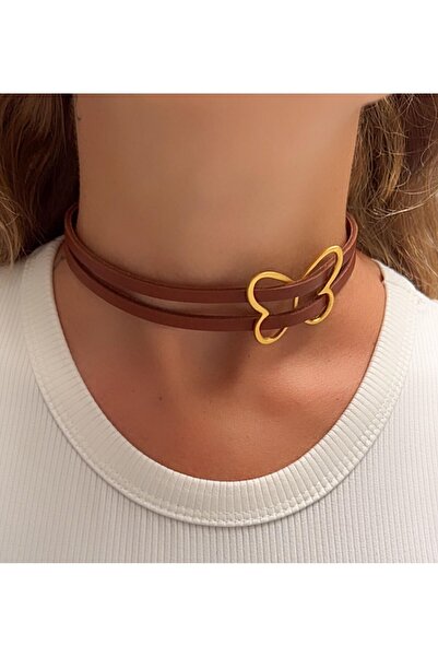 Kutcha Accessories Kelebek Figürlü Deri Choker Kolye – Zarif Ve Modern Tasarım